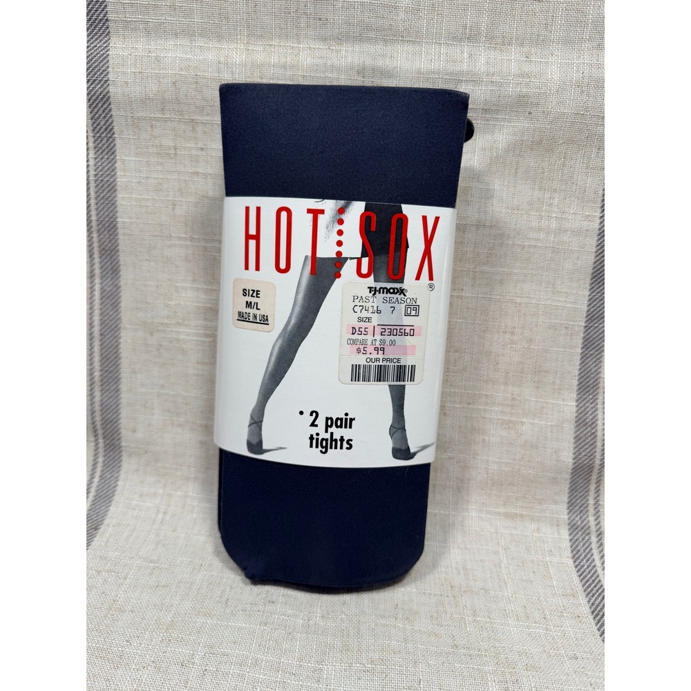 Hot Sox 2 Pair Tights Womens Size M/L Black Navy Blue Opaque Made in USA New